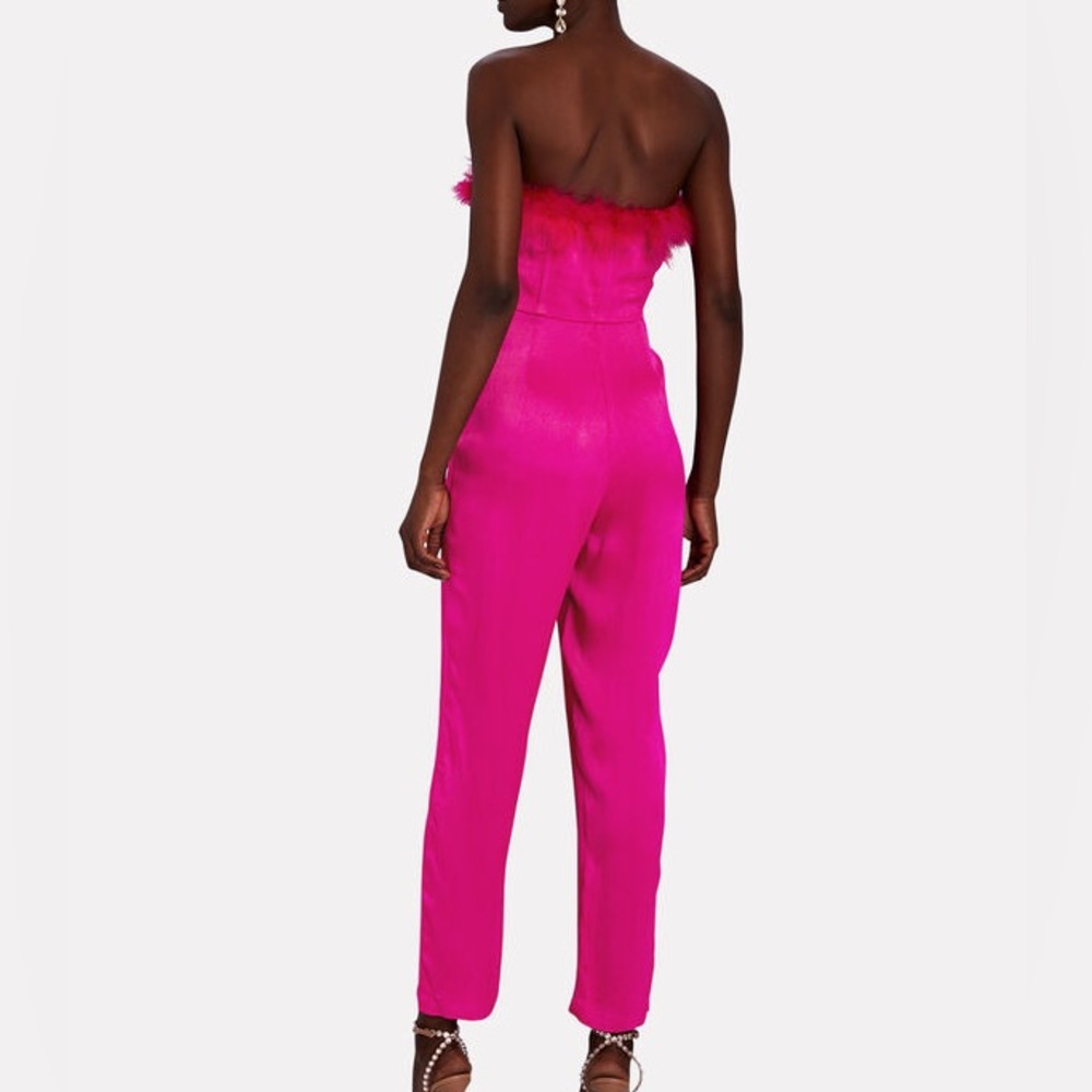 SAYLOR Raya Faux Feather-Trimmed Satin Jumpsuit small - Picture 2 of 12